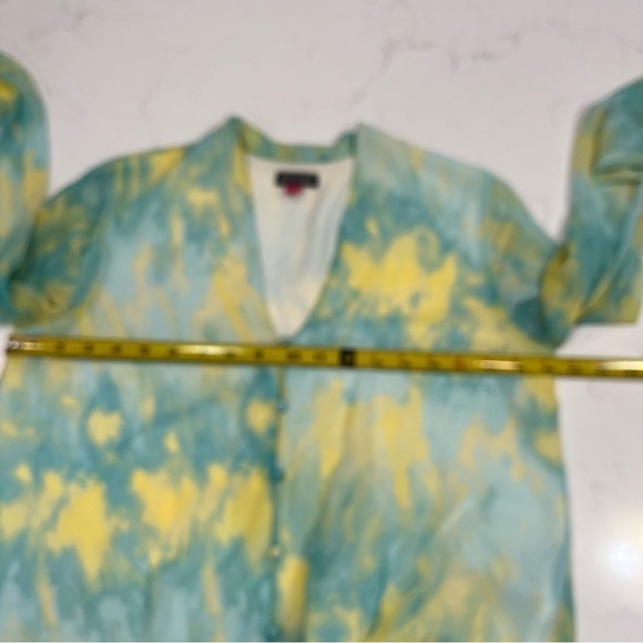 Vince Camino Green Yellow Tie Dyed Tie Blouse XS - Picture 7 of 8